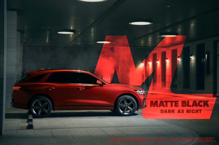 Red SUV with Black Pearl Ceramic window tint, featuring a deep matte black finish for a sleek, ultra-dark look in Perth.